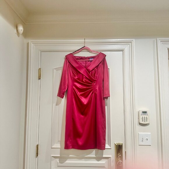 Tahari=Satin Fuchsia  Faux Wrap=cocktail 12 - Picture 1 of 4